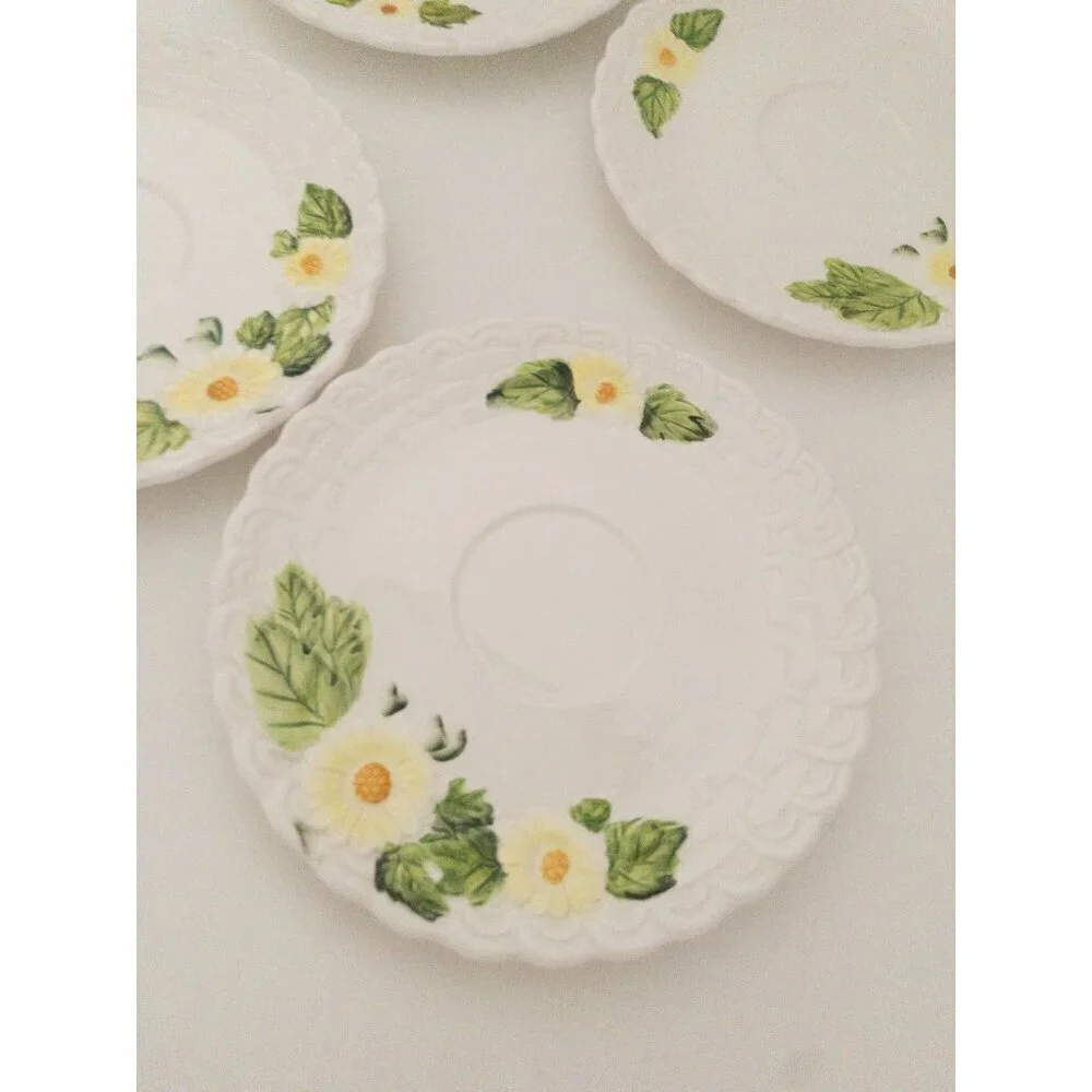 Lefton Set Of 6 Vintage Ceramic Floral-Embossed Saucer Plates